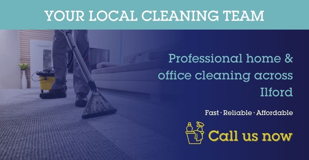 Cleaning Ilford cleaner polishing a kitchen worktop in a home in the IG area